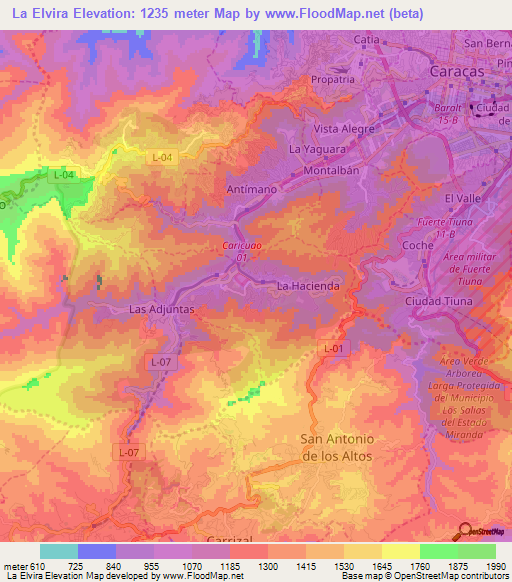La Elvira,Venezuela Elevation Map
