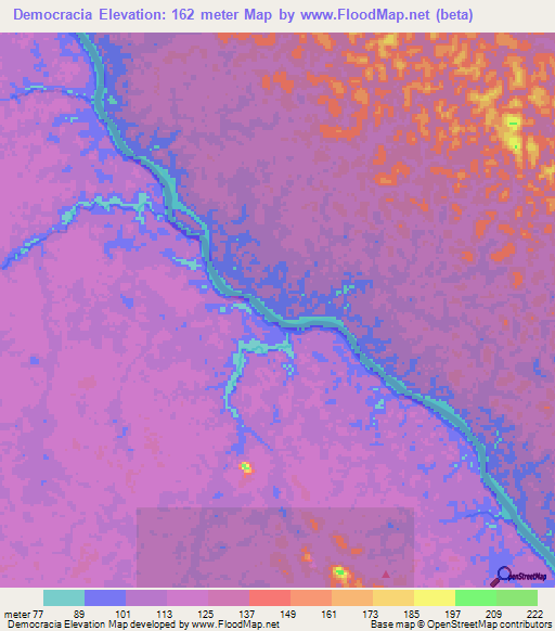 Democracia,Venezuela Elevation Map