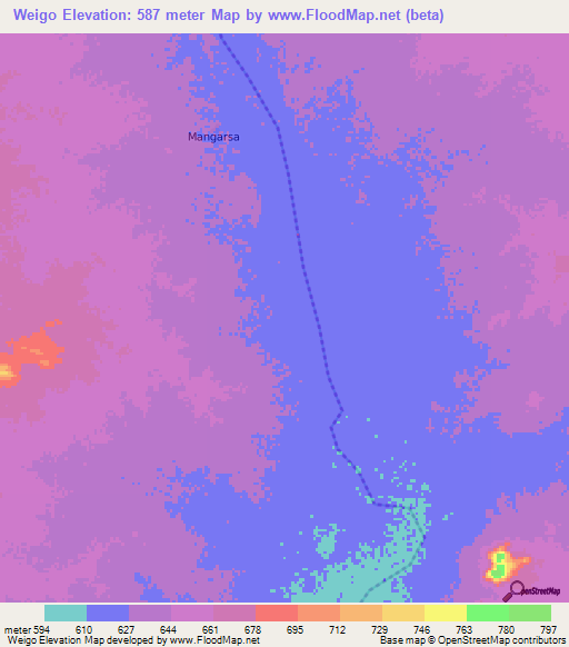Weigo,Sudan Elevation Map