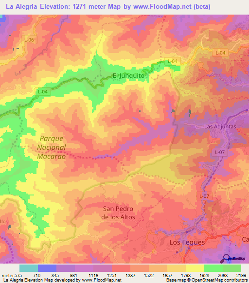La Alegria,Venezuela Elevation Map