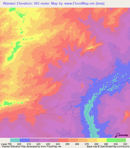 Wastani,Sudan Elevation Map