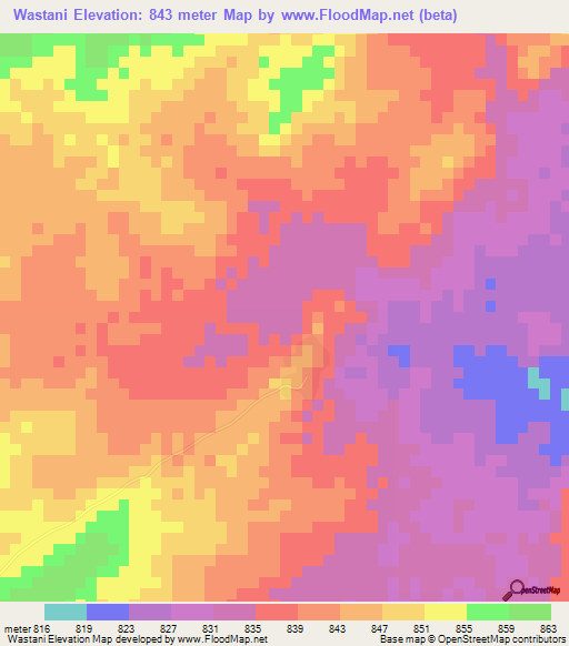 Wastani,Sudan Elevation Map