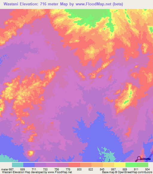 Wastani,Sudan Elevation Map