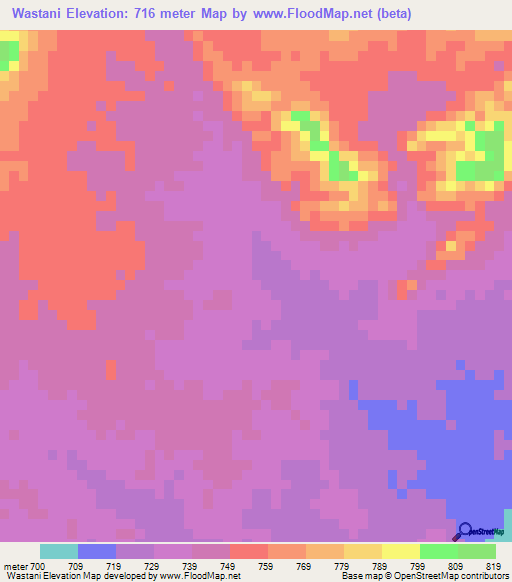 Wastani,Sudan Elevation Map