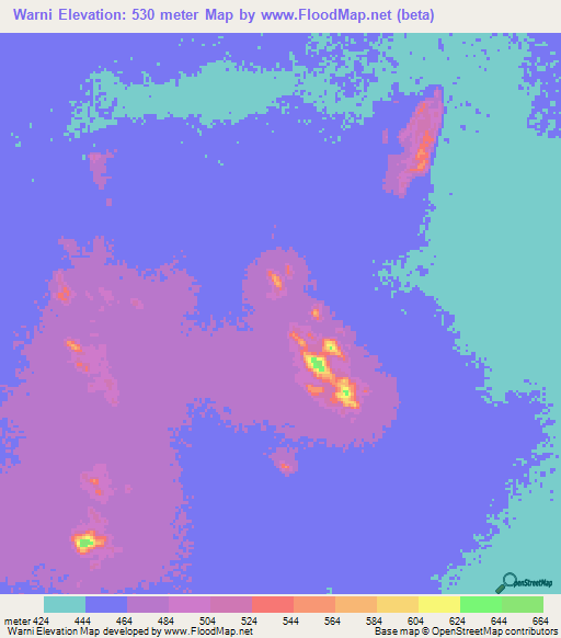 Warni,Sudan Elevation Map