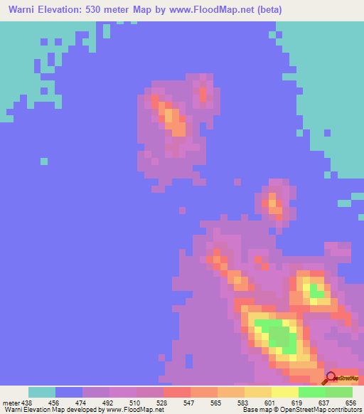 Warni,Sudan Elevation Map