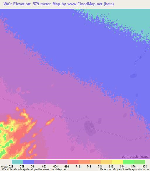 Wa`r,Sudan Elevation Map