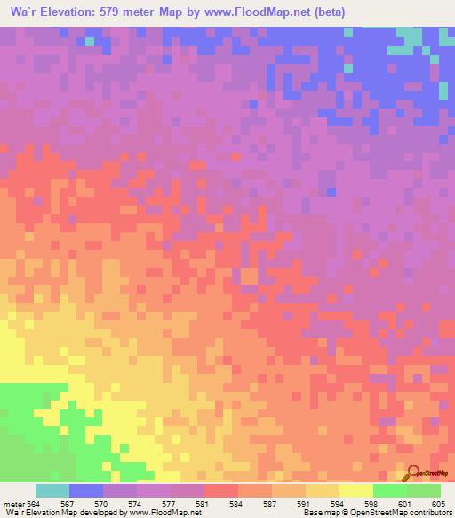 Wa`r,Sudan Elevation Map