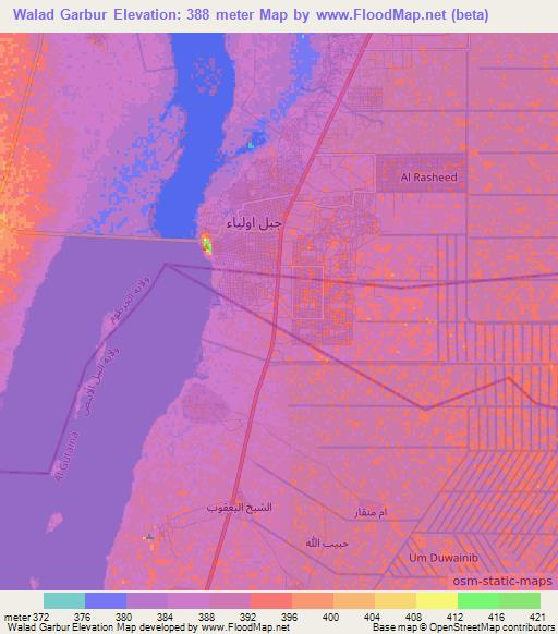 Walad Garbur,Sudan Elevation Map