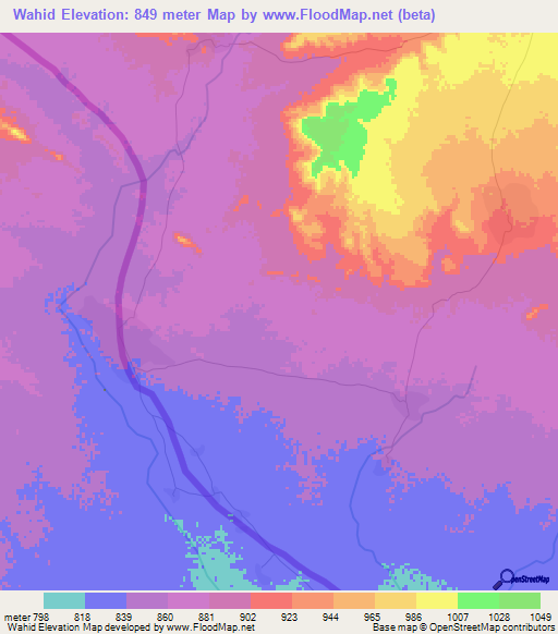 Wahid,Sudan Elevation Map