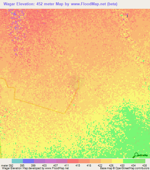 Wagar,Sudan Elevation Map