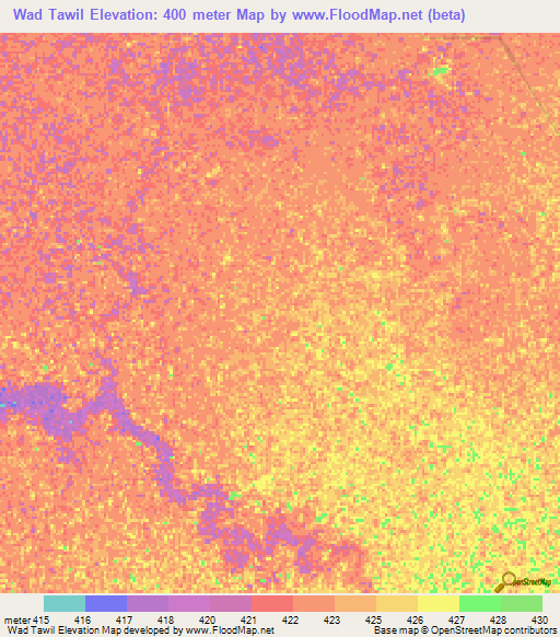 Wad Tawil,Sudan Elevation Map