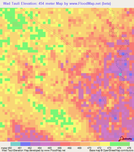 Wad Tauli,Sudan Elevation Map