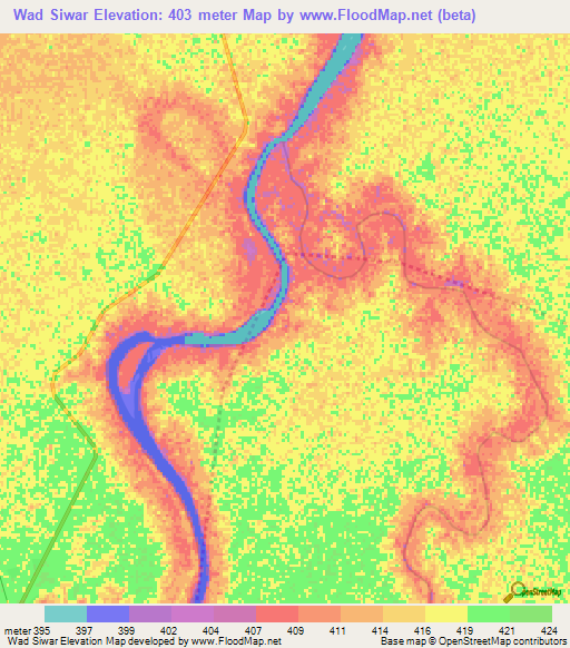 Wad Siwar,Sudan Elevation Map