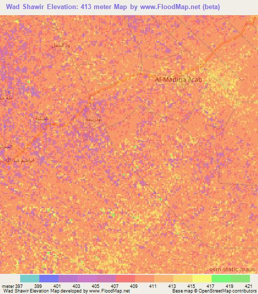 Wad Shawir,Sudan Elevation Map