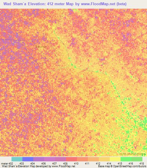 Wad Sham`a,Sudan Elevation Map