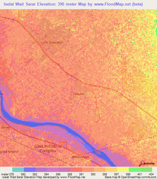 Iselat Wad Sarar,Sudan Elevation Map