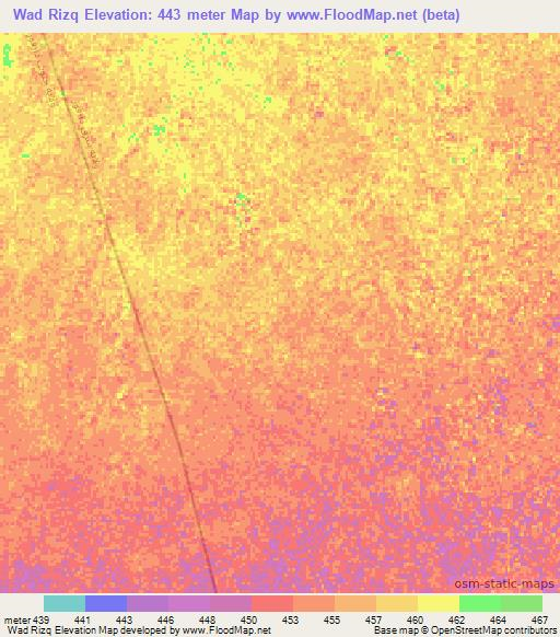 Wad Rizq,Sudan Elevation Map
