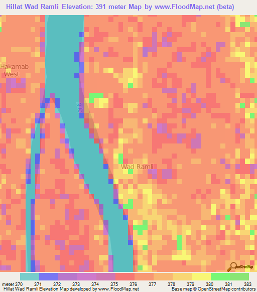 Hillat Wad Ramli,Sudan Elevation Map