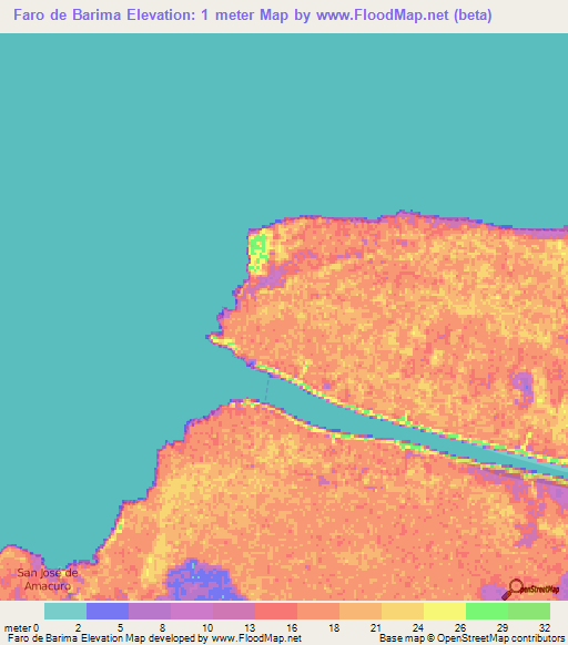 Faro de Barima,Venezuela Elevation Map