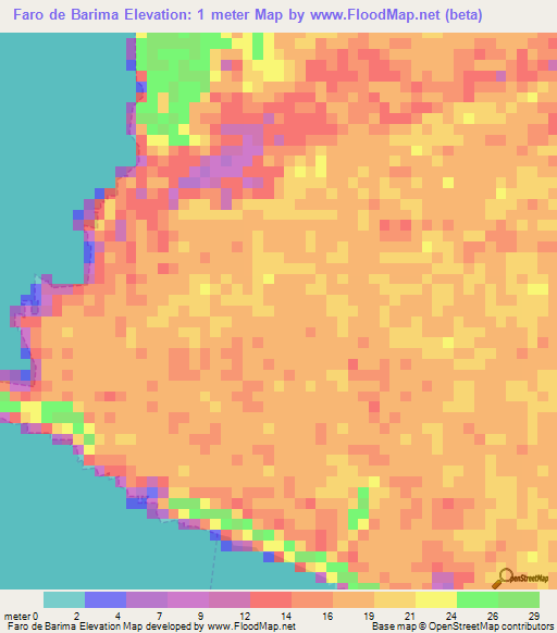 Faro de Barima,Venezuela Elevation Map