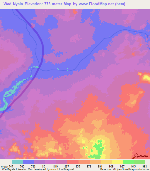 Wad Nyala,Sudan Elevation Map