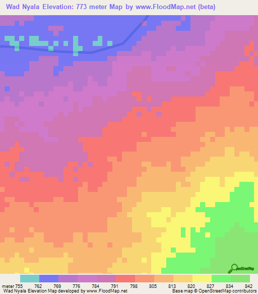Wad Nyala,Sudan Elevation Map