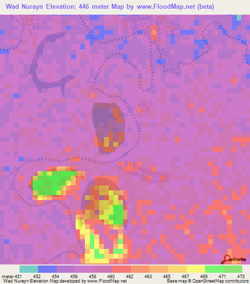 Wad Nurayn,Sudan Elevation Map