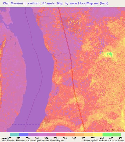 Wad Mereimi,Sudan Elevation Map