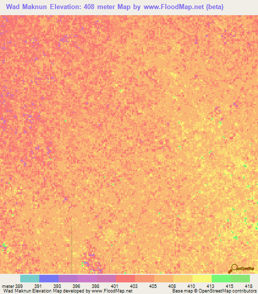 Wad Maknun,Sudan Elevation Map