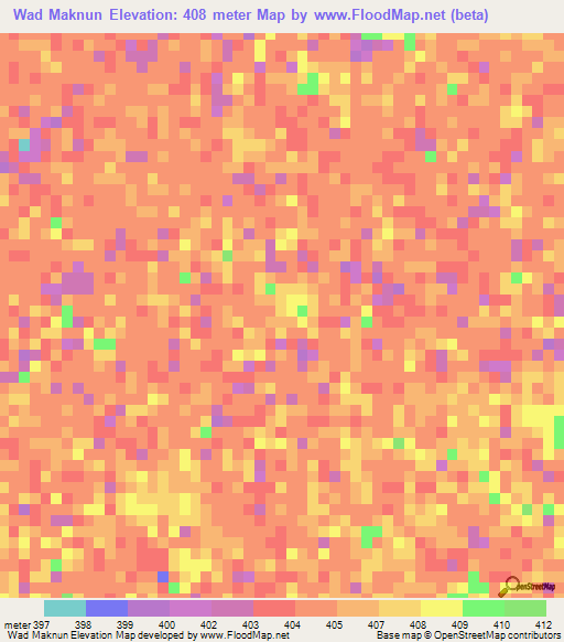 Wad Maknun,Sudan Elevation Map