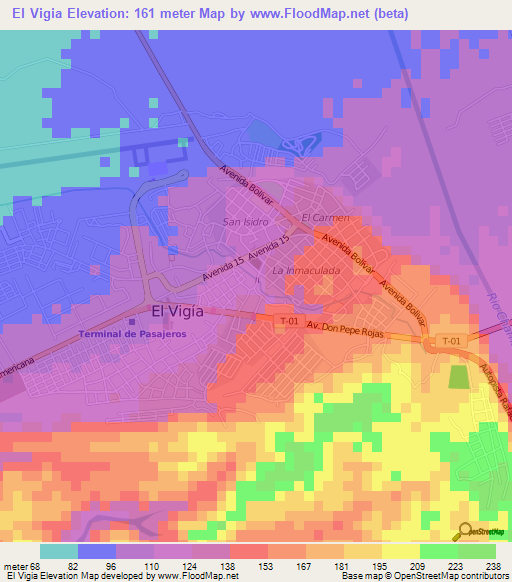El Vigia,Venezuela Elevation Map