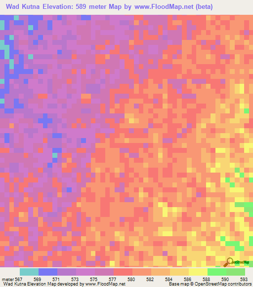 Wad Kutna,Sudan Elevation Map