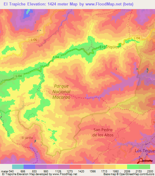 El Trapiche,Venezuela Elevation Map