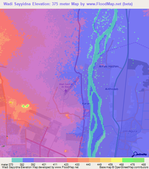 Wadi Sayyidna,Sudan Elevation Map