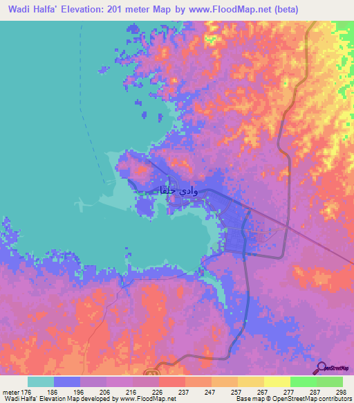 Wadi Halfa',Sudan Elevation Map