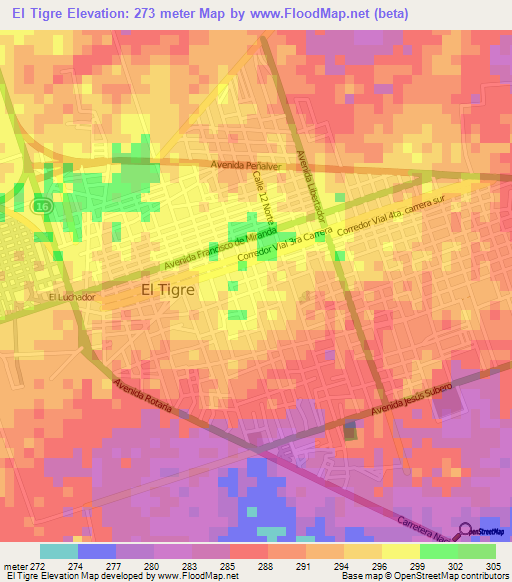 El Tigre,Venezuela Elevation Map