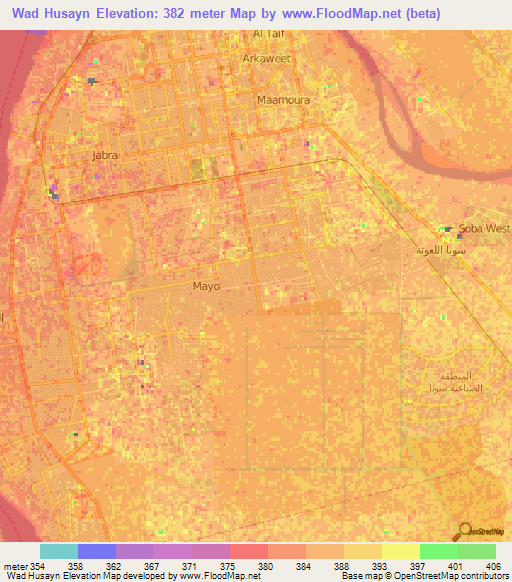 Wad Husayn,Sudan Elevation Map