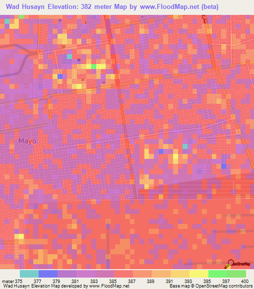 Wad Husayn,Sudan Elevation Map