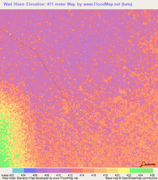 Wad Hisen,Sudan Elevation Map