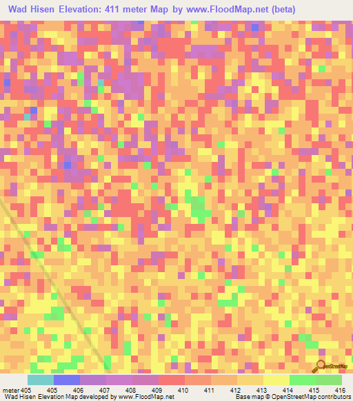 Wad Hisen,Sudan Elevation Map