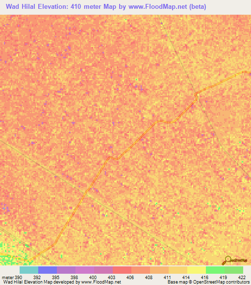 Wad Hilal,Sudan Elevation Map
