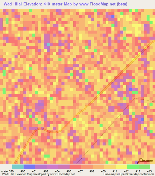 Wad Hilal,Sudan Elevation Map