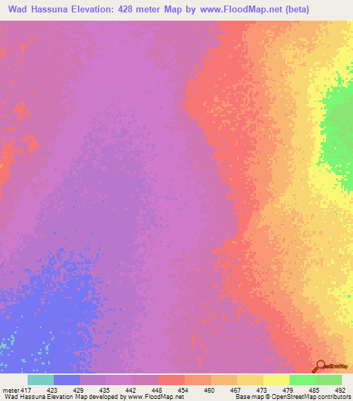 Wad Hassuna,Sudan Elevation Map