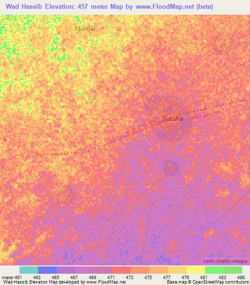 Wad Hassib,Sudan Elevation Map
