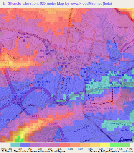 El Silencio,Venezuela Elevation Map