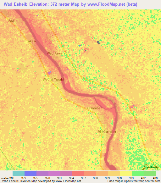 Wad Esheib,Sudan Elevation Map