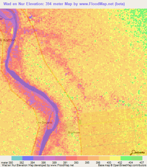 Wad en Nur,Sudan Elevation Map