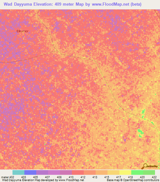 Wad Dayyuma,Sudan Elevation Map