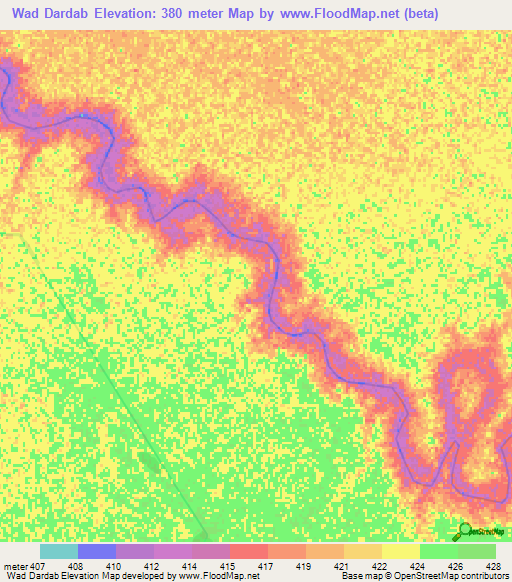 Wad Dardab,Sudan Elevation Map